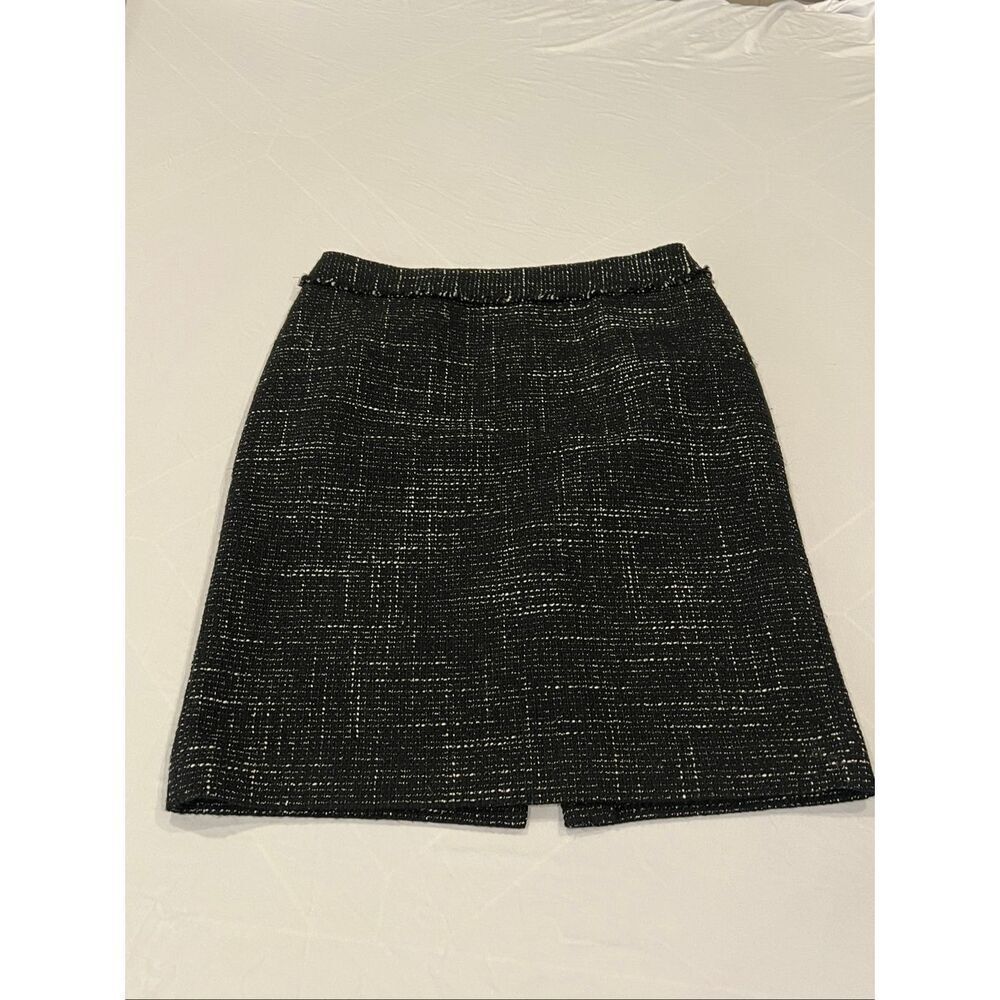 Ann Taylor Women's Marled Woven Fringe Wool Blend Pencil Skirt Black Size 4 - Picture 1 of 6